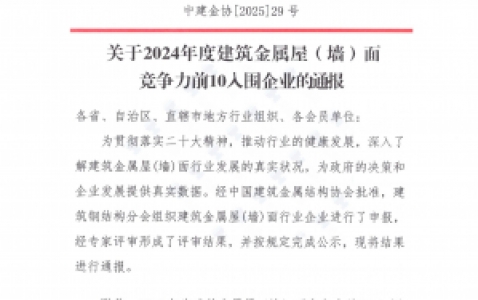 建筑金属屋（墙）面竞争力前十入围企业
